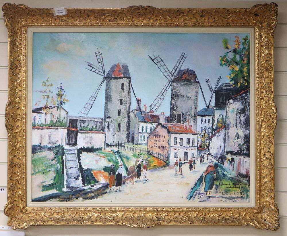 After Maurice Utrillo, oil on canvas, Moulin de la Gazette, inscribed, 70 x 90cm